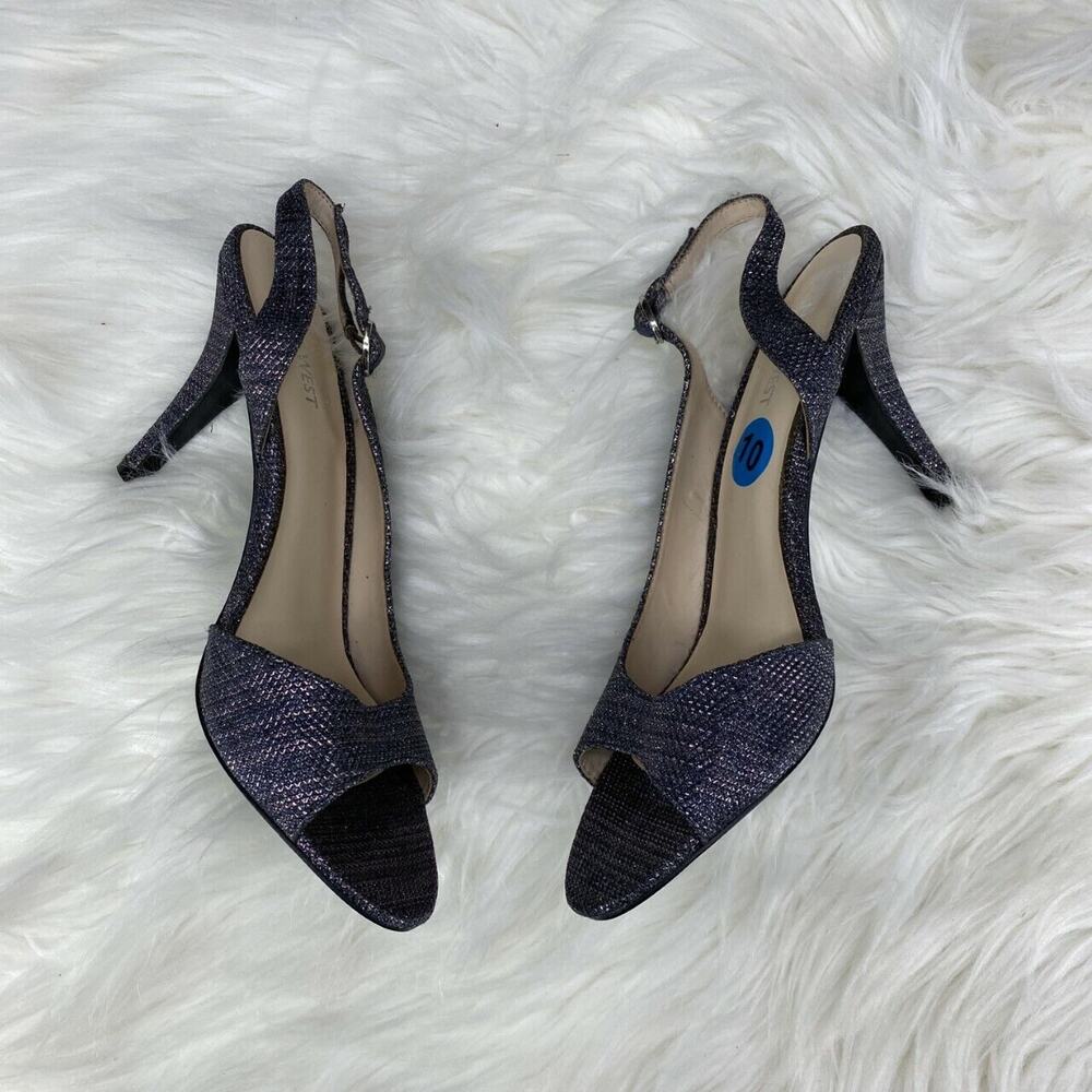 Nine West Women's Bankhead Slingback Heels Size 10M Metallic Gray Ankle Strap